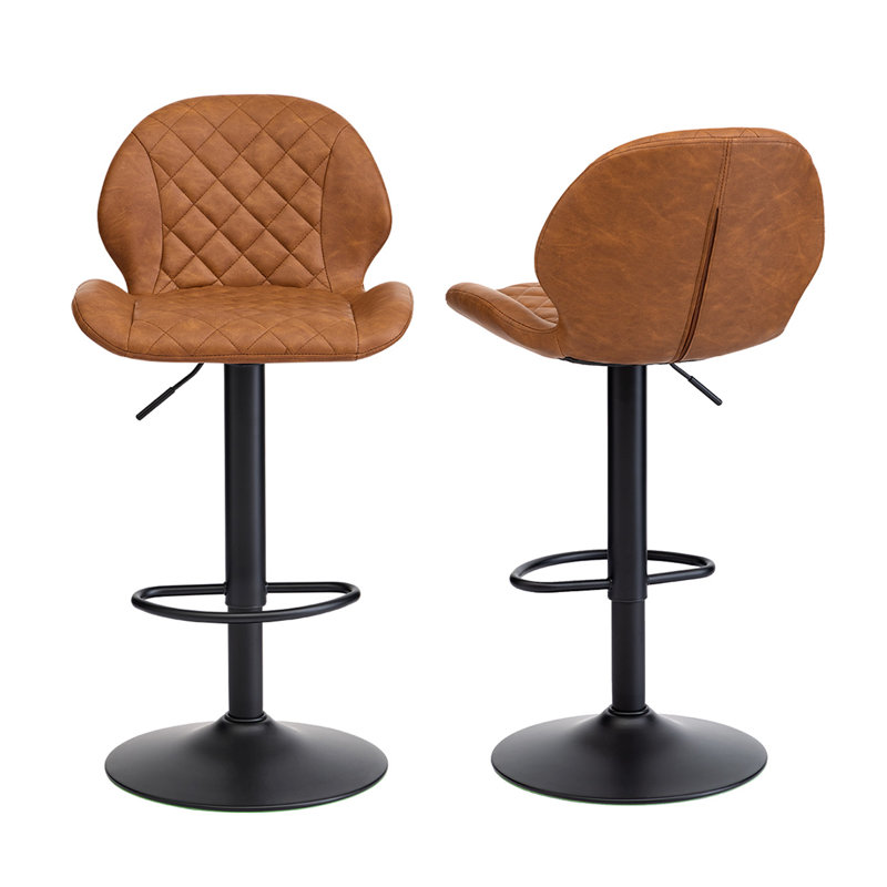 Tabourets de bar pivotants ajustables en similicuir avec dossier pour îlot de cuisine (lot de 2), Brun, 2