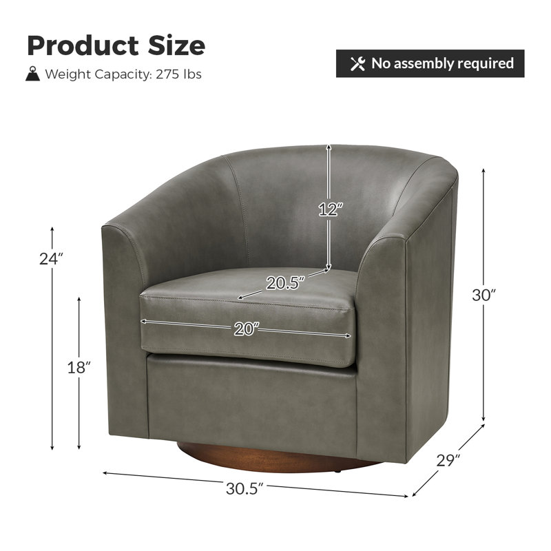 Amiir Morden Vegan Leather Swivel Barrel Chair with Solid Wood Legs (Set Of 2), Gray Faux Leather