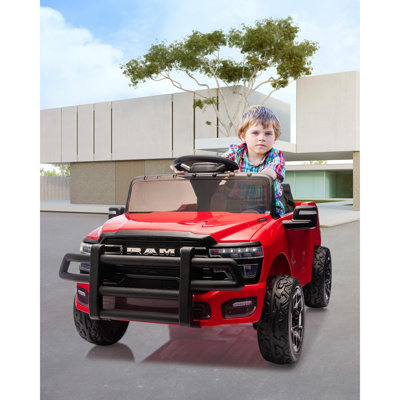 12V Licensed RAM Kids Ride-On Pickup Truck with Parent Remote, Three Speeds, LED Lights and Rear Storage