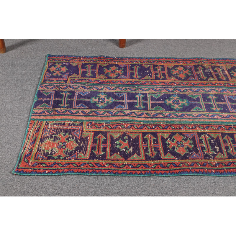 Tapis Oushak rétro vintage en patchwork idéal pour les salles de bain et les cuisines en bleu antique