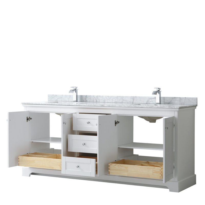 Meuble-lavabo double de l 80 po x P 22 po x H 35 po Avery, Blanc, Chrome poli