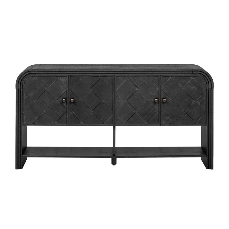 Console U_Style polyvalente avec lattes en bois tissé et placage en bois massif, Noir
