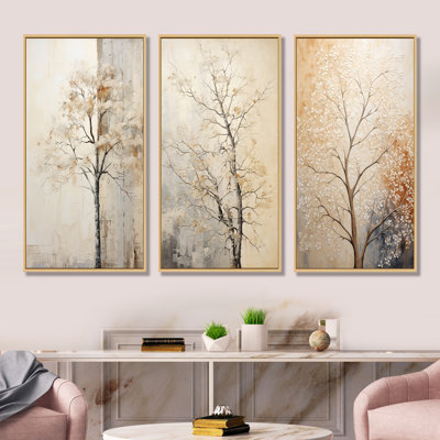 «Beige Trees Oak Solitude», ensemble de 3 reproductions d'art mural