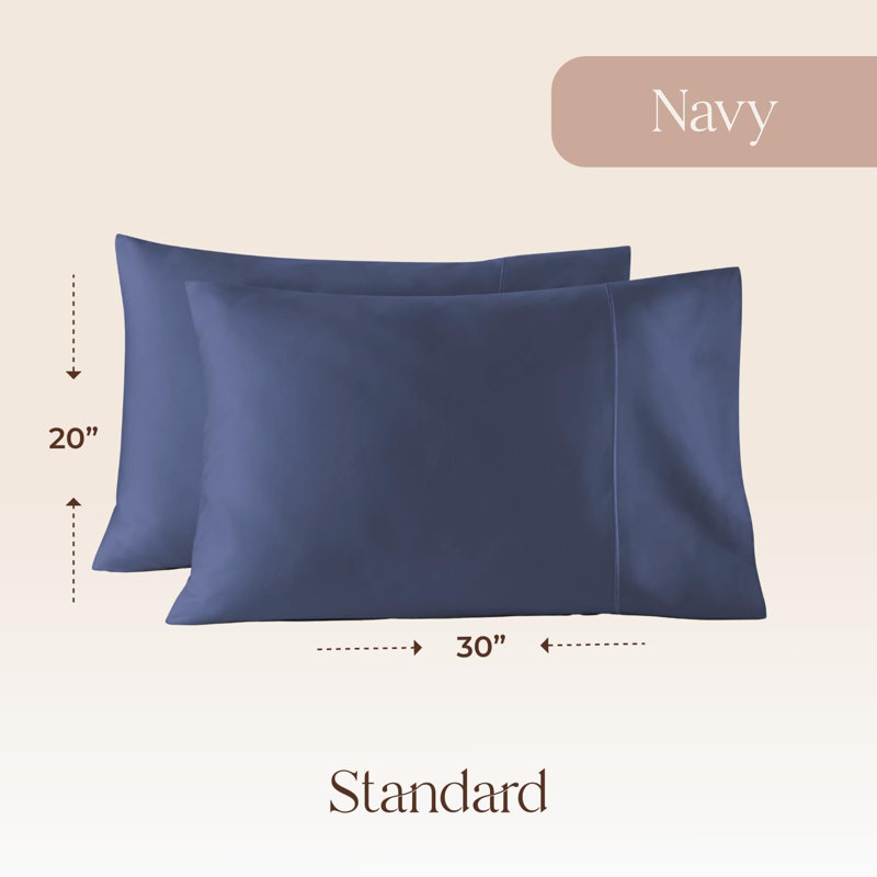 100% Organic Cotton Pillow Cases Standard Size Set of 2-100% Cotton Pillowcases GOTS Certified 500 Thread Count - Naturally Cooling Comfortable Breathable & Soft Pillow Cases (Navy, Standard)