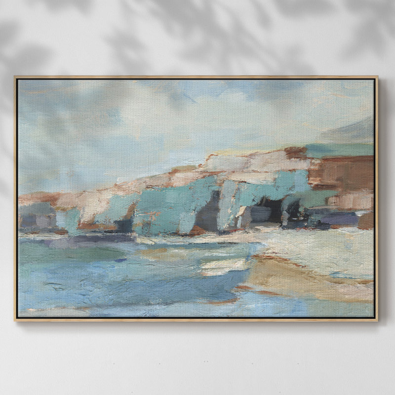 Mur de falaise turquoise II, H 27 po x l 41 po x P 2 po, Toile naturelle avec cadre flottant