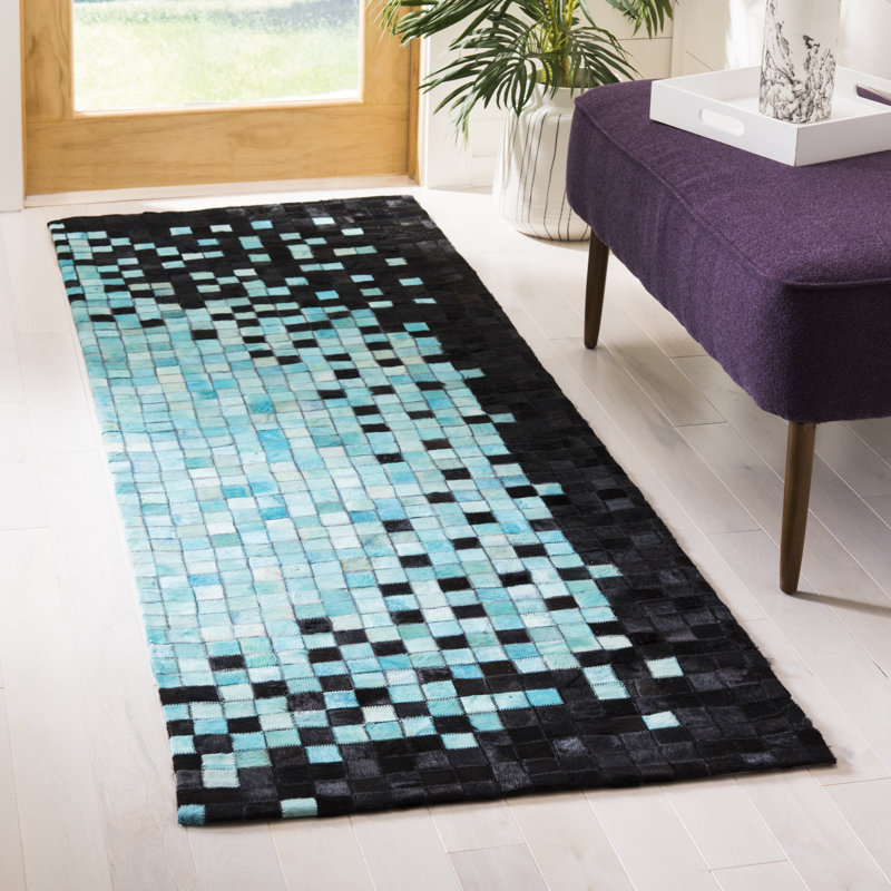 Eresus Hand Woven Leather Geometric Rug, Runner 2'3" x 7'