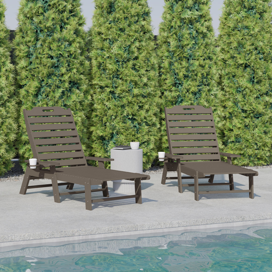 Ayleah Commercial Outdoor Adjustable Lounge Chairs with Cupholders (Set of 2) Rosecliff Heights 