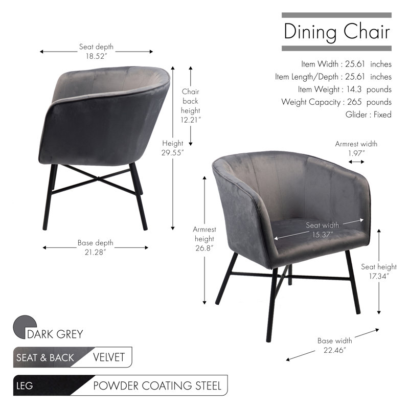 Daevin 17.34'' H Velvet Upholstered Armchair, Dark Gray
