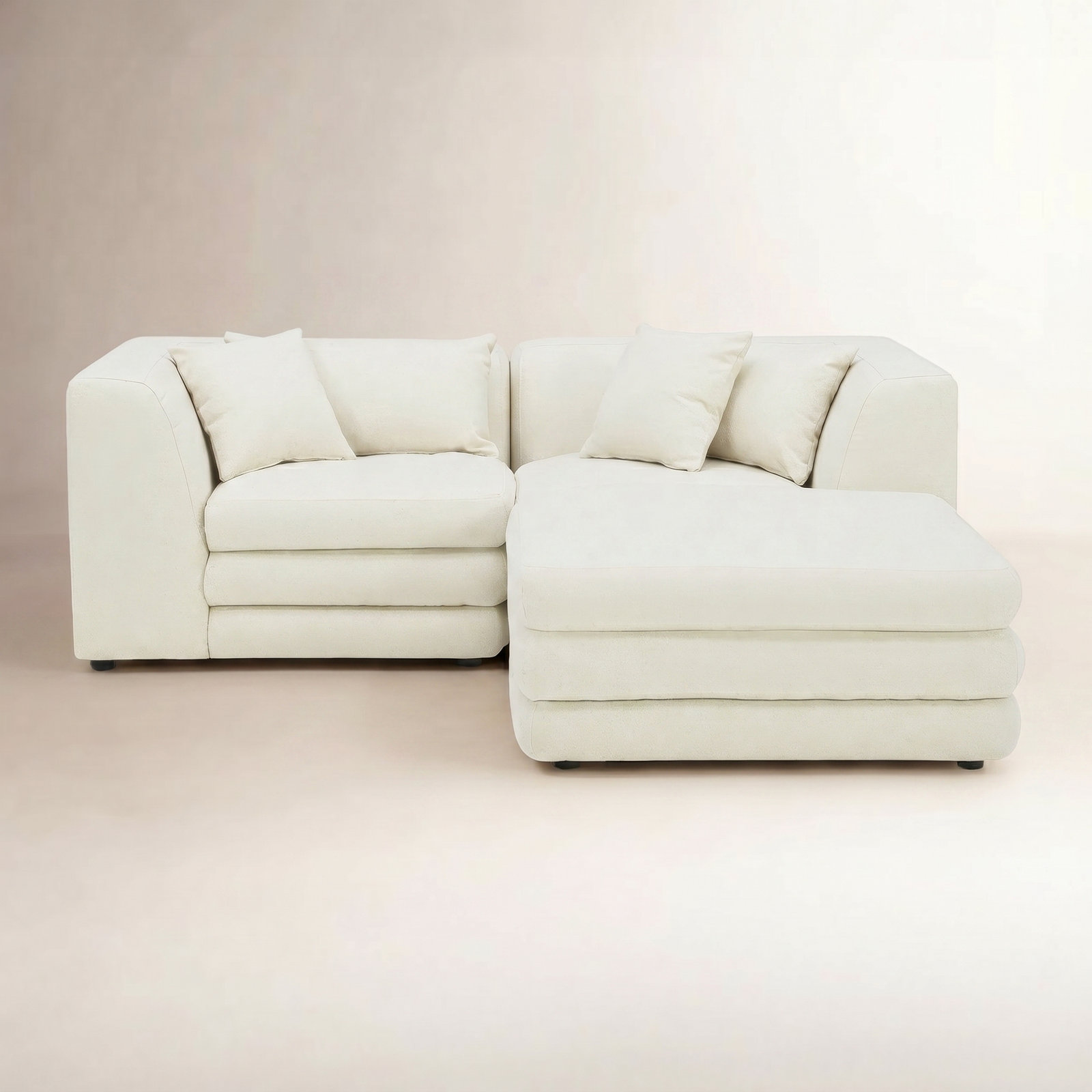 Donia Modular Upholstered Reversible L-Sectional, Warm White Basketweave