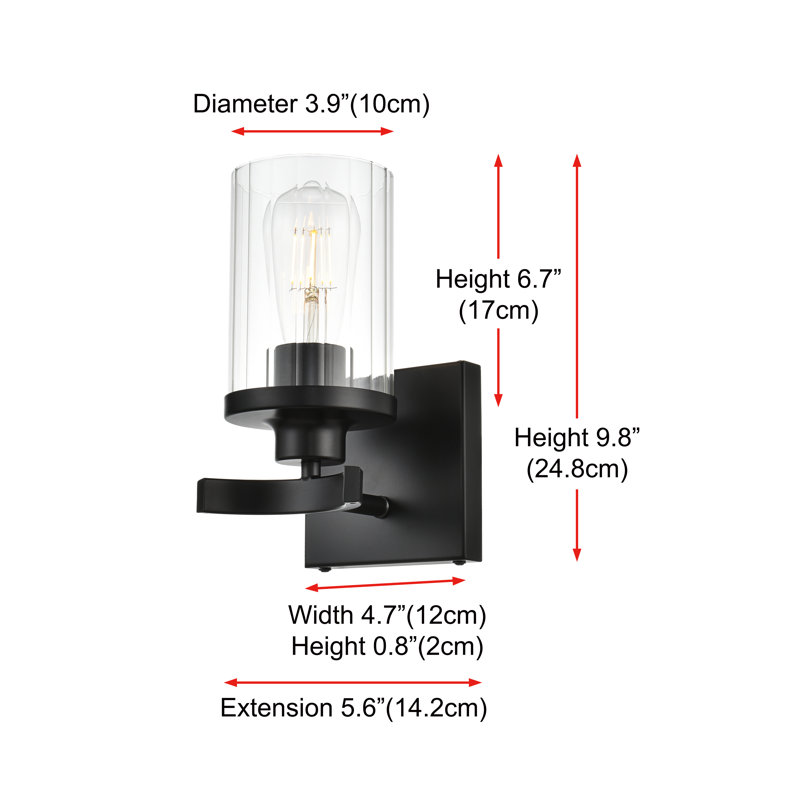 Éclairage pour meuble-lavabo à intensité variable Dariela, Noir, Une lumière, H 10 po x l 5 po x P 5 po