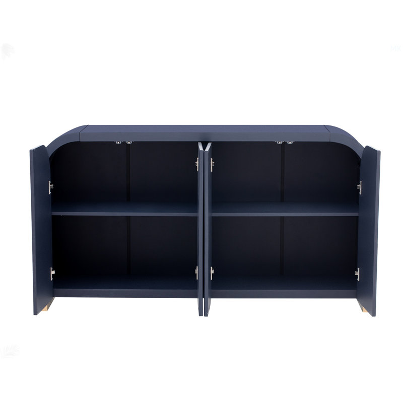 4-Door Curved Corner Design Wavy Door Panel  Cabinet With Adjustable Shelves, Suitable For Study, Living Room And Entrance