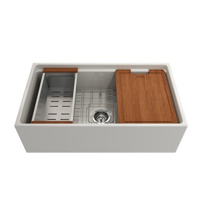 Évier de cuisine de campagne avec crépine à panier L 33 po x l 19 po Contempo