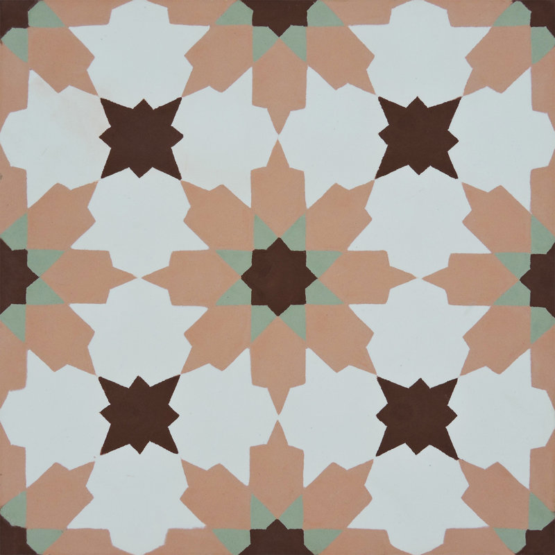 Ahfir 8" x 8" Cement Singular Wall & Floor Tile, Pink/Brown/Green