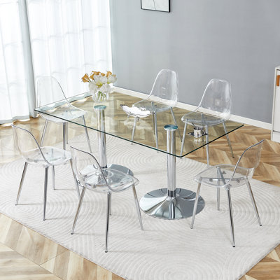 Ensemble de table de salle à manger 71 ", ensemble de table de salle à manger moderne avec plateau en verre et base ronde en or