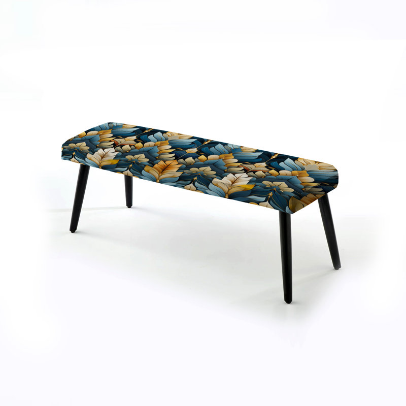 Motif à chevrons dorés et bleus Splendor - Banc rembourré noir à chevrons