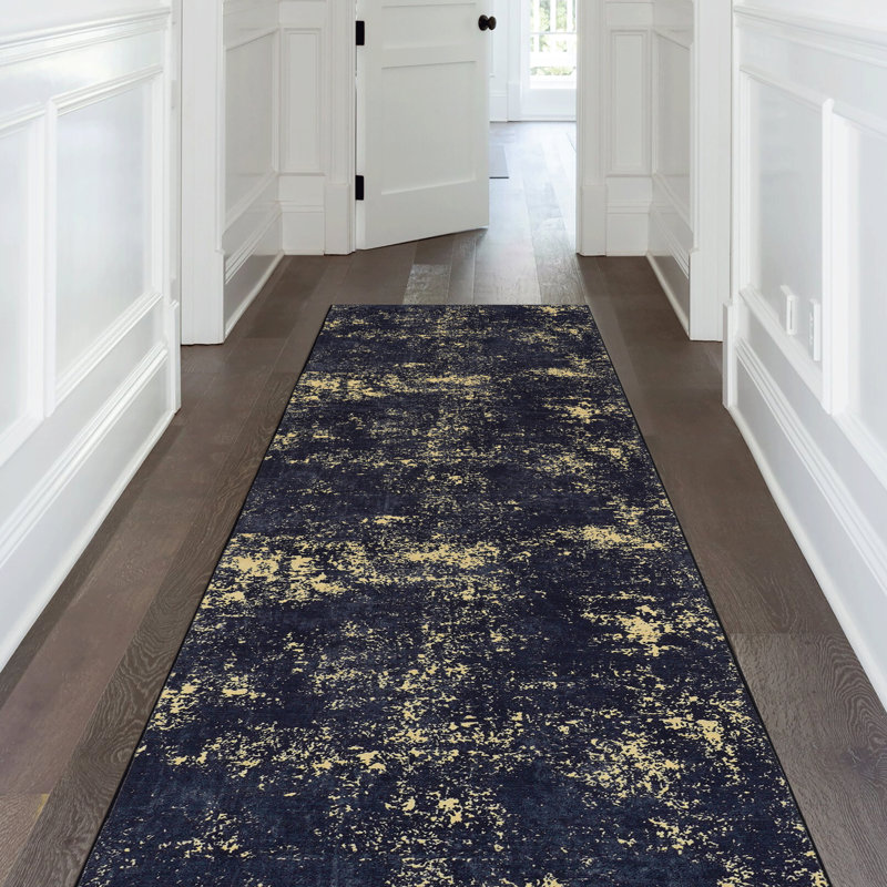 Washable Low-Pile Area Rug Runner, Non-Slip For Bedroom, Office, Kitchen - 2'6''X10'  Black Foldable Washable, Kitchen, Hallway