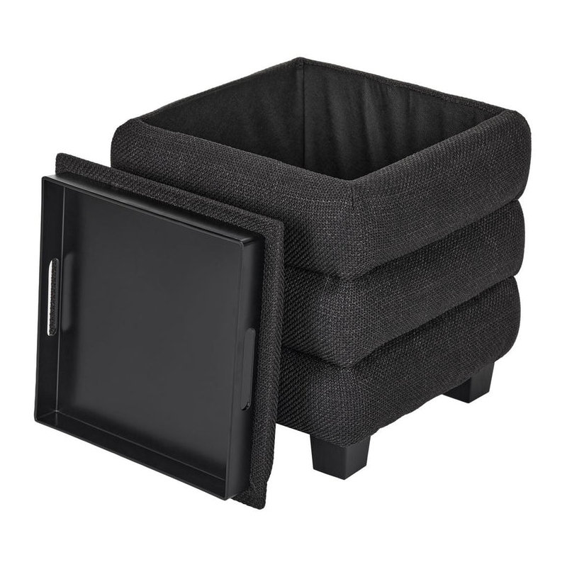 Repose-pieds carré avec rangement en bois de 15 po de hauteur et plateau en bois, Noir