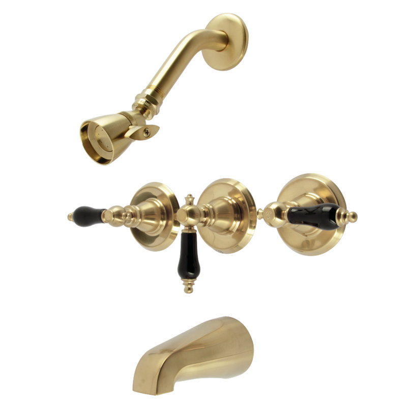 Kingston Brass Duchess Triple-Handle Tub and Shower Faucet, Brushed Brass