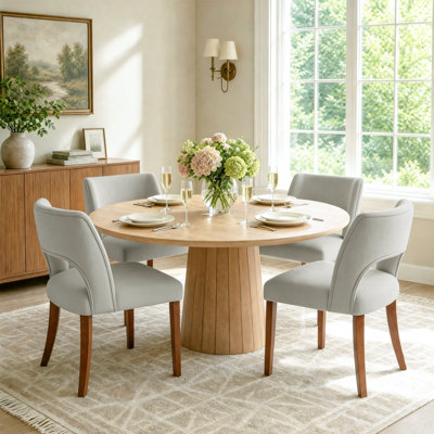 4-Piece Chenille Upholstered Solid Wood Dining Chair Set