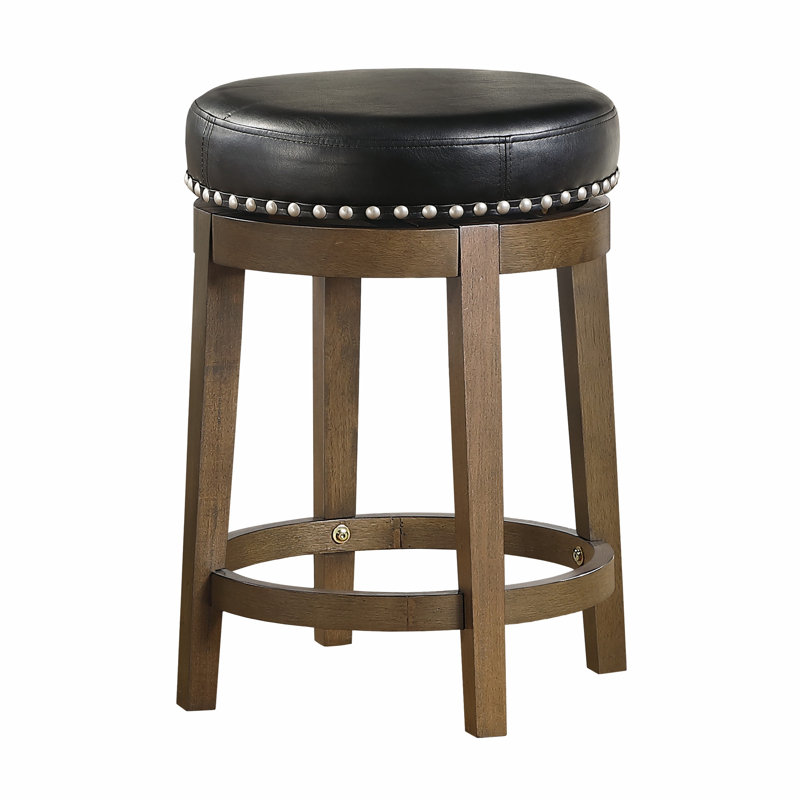 Tabouret pivotant et court en bois massif Hassanah, Vert, Tabouret de comptoir (siège d'une hauteur de 25 p