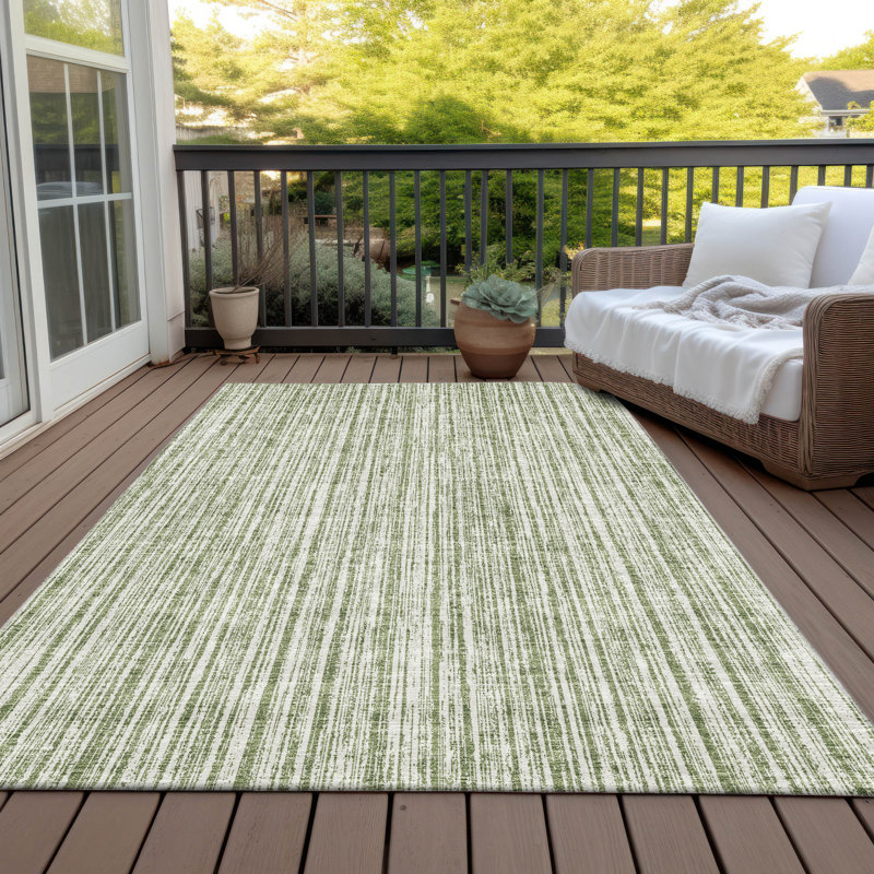 Machine Washable Indoor/Outdoor Chantille ACN760 StripesRug, 8' x 10', Green