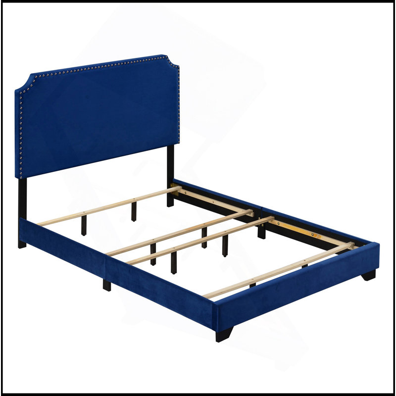 Copper Upholstered Panel Bed, Blue, Queen