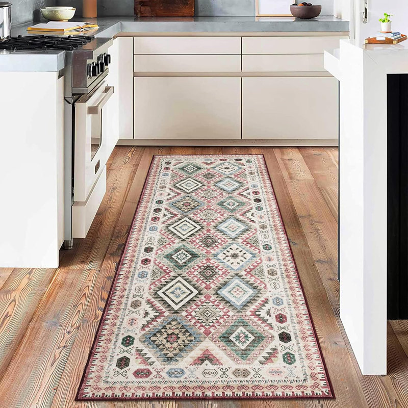 Area Rug Machine Washable Non-Slip Low Pile Geometric Print Pattern Western Easy-Cleaning Rug for Living Room Bedroom Nursery Entryway