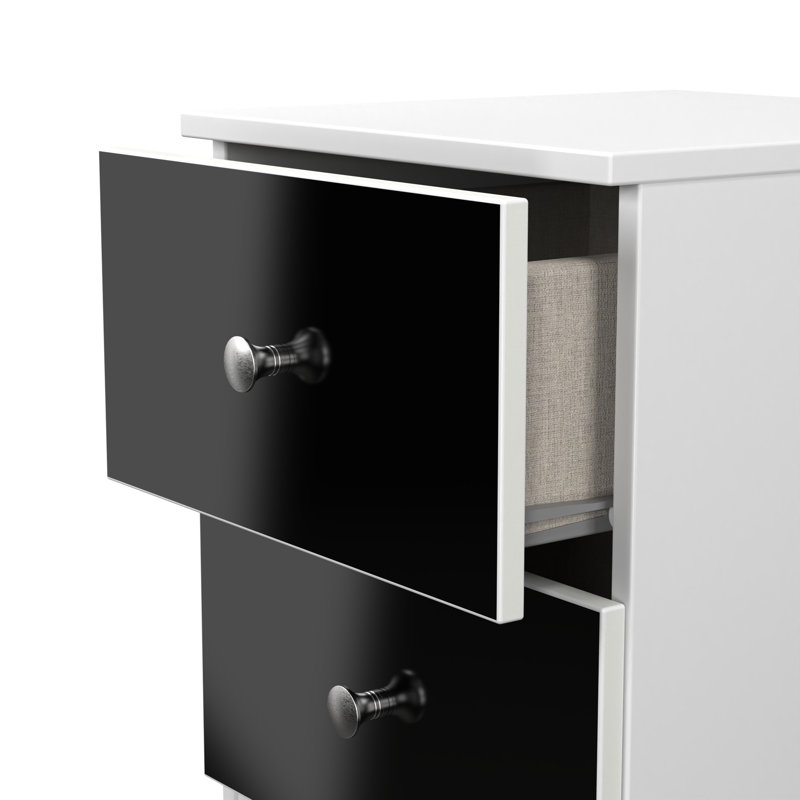 Borth 37cm W Manufactured Wood Bedside Table, Black/White