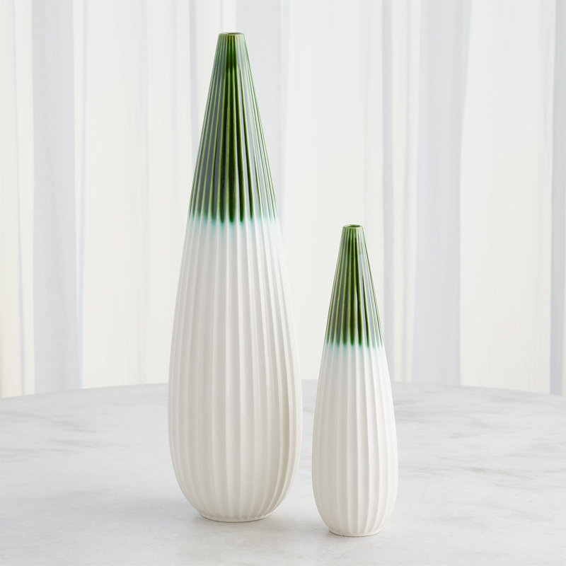 Furrow Handmade Ceramic Table Vase, Deep Green, 14" H x 4" W x 4" D