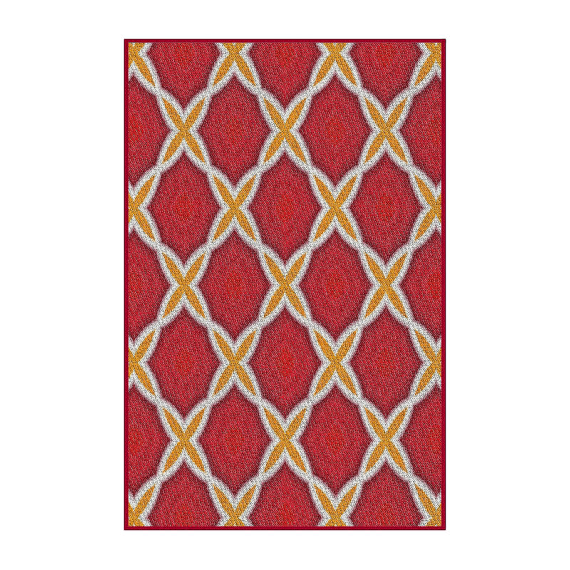 Tapis rouge/beige tissé à la machine, Rectangle 6 pi x 9 pi