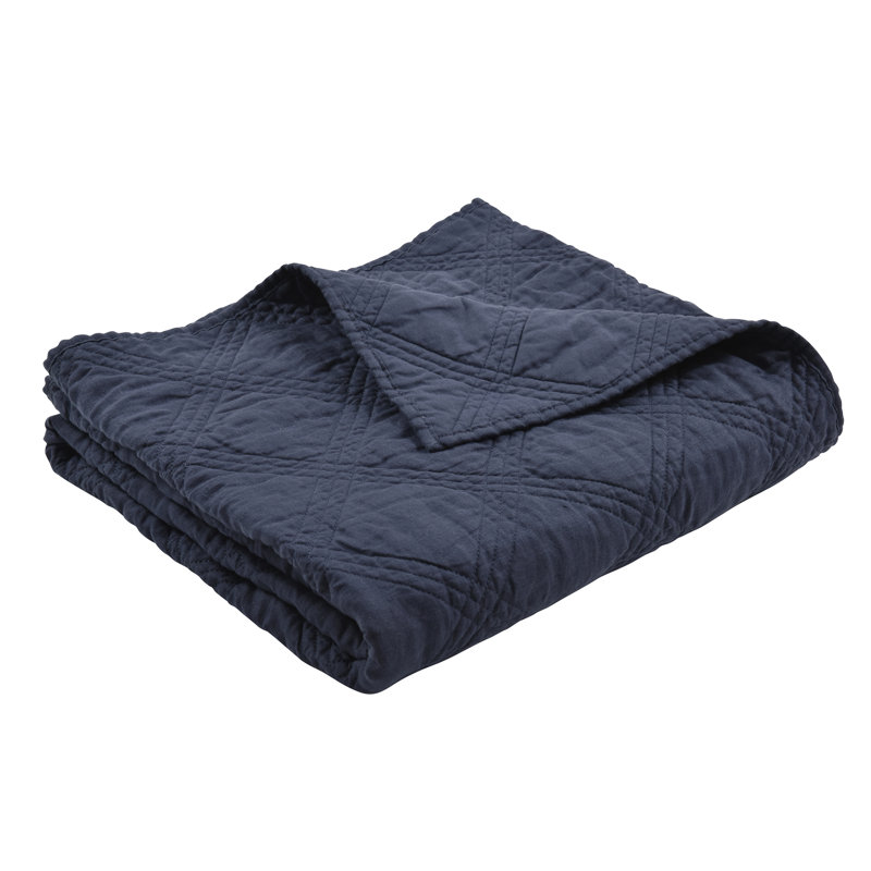 Washed Linen Quilted Throw, Navy