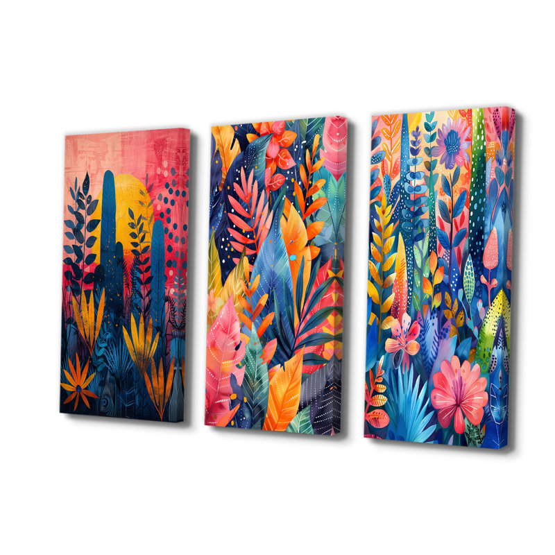 «Blue Paradise», Desert Paradise I - Collection d'art mural de palmiers et de palmiers, H 40 po x l 60 po, Toile tendue