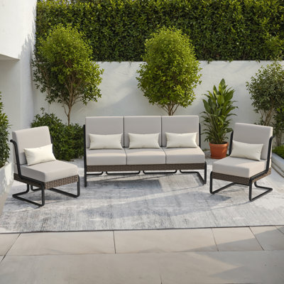 5 - Person Aluminum & Wicker Outdoor Sofa Seating Group With Cushions & Pillows