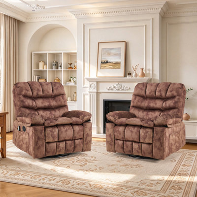 38.6" Wide Modern Massage Recliner Chairs with 8-Point Massage and Heat, Manual Reclining, Swivel and Rocking Function（Set of 2）