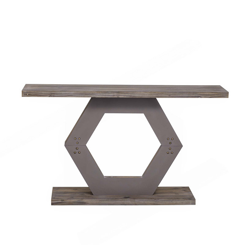Modern Entryway Table With Innovative Hollow Hexagon Leg Structure & Premium Fir Veneer Finish, Natural Wood