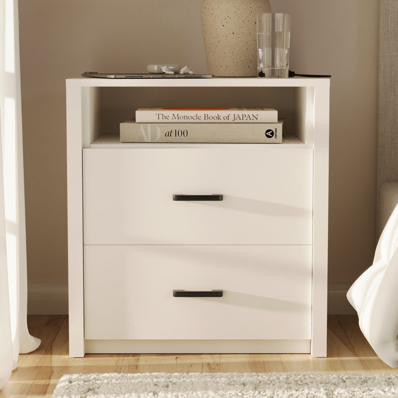  23” 2 Drawer Nightstand with Finished Back, White
