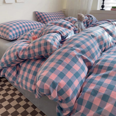 Ensemble de housse de couette en vichy à carreaux 100% coton lavé Life