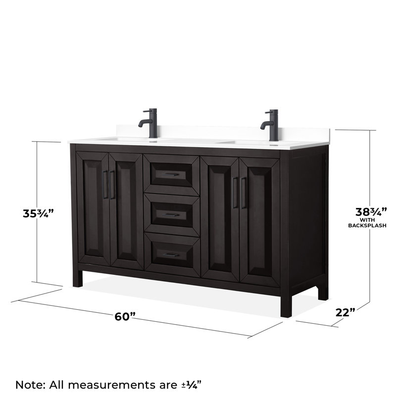 Daria 60'' W Double Vanity, White Cultured Marble, Dark Espresso, Matte Black