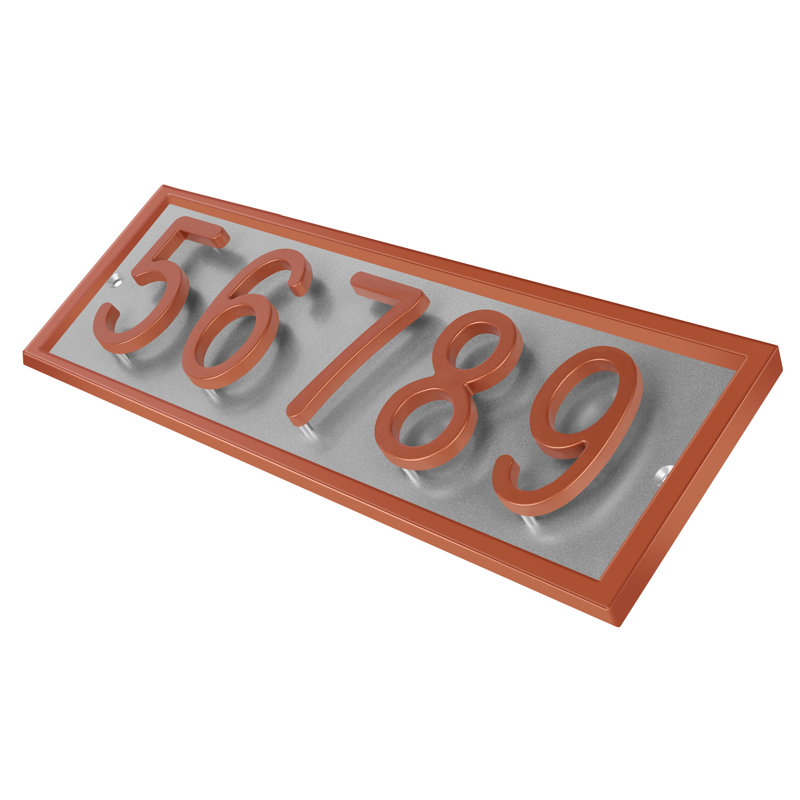 Plaque d'adresse horizontale flottante en aluminium Royal Shade, Cuivre, Oui, Argent argent