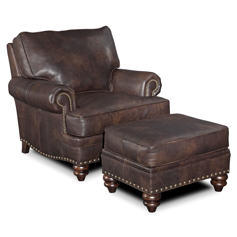 Carrado Leather Ottoman, Aline Light Gray Stonewash Genuine Leather, Cobblestone, French Natural