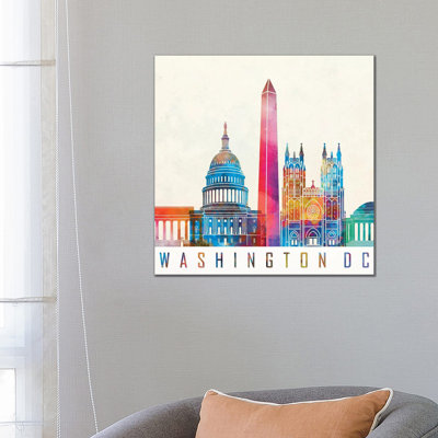 Washington Dc Landmarks Watercolour 1 Piece Wrapped Canvas Painting