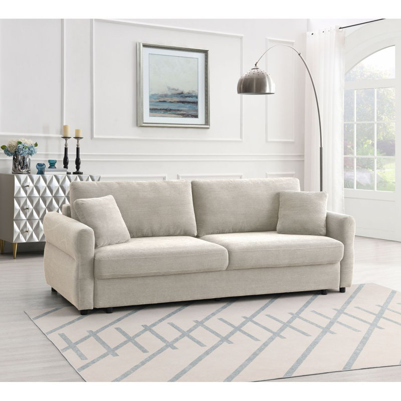 Canapé-lit en tissu avec rangement Haran, Beige