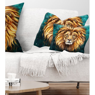 Lion Head in Blue - Animal Printed Throw Pillow