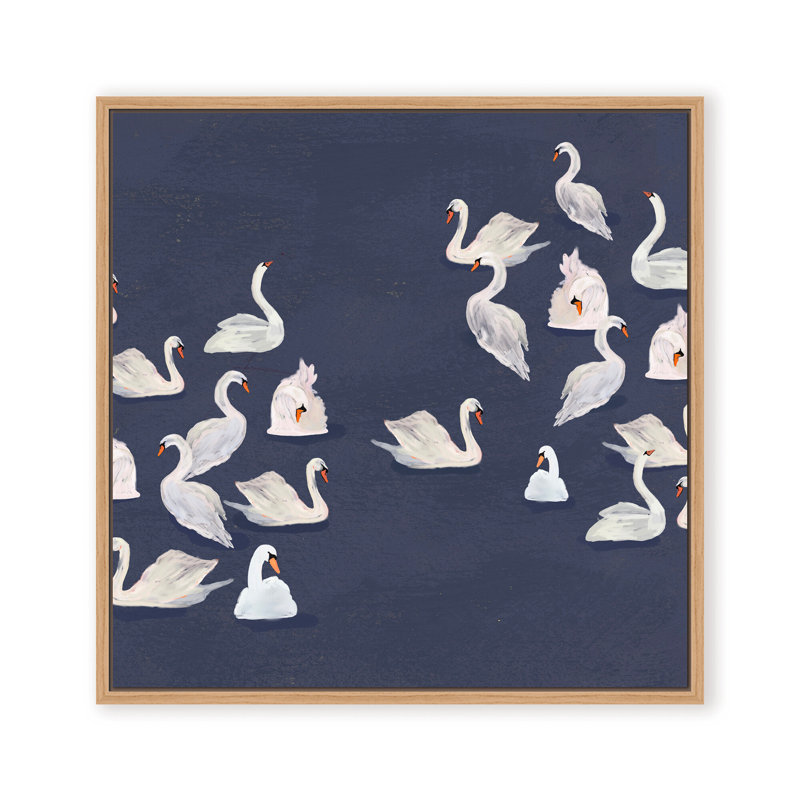 Nature Inspired Modern Ensemble: Swan Serenade, 24" H x 24" W, Framed Print, Gold