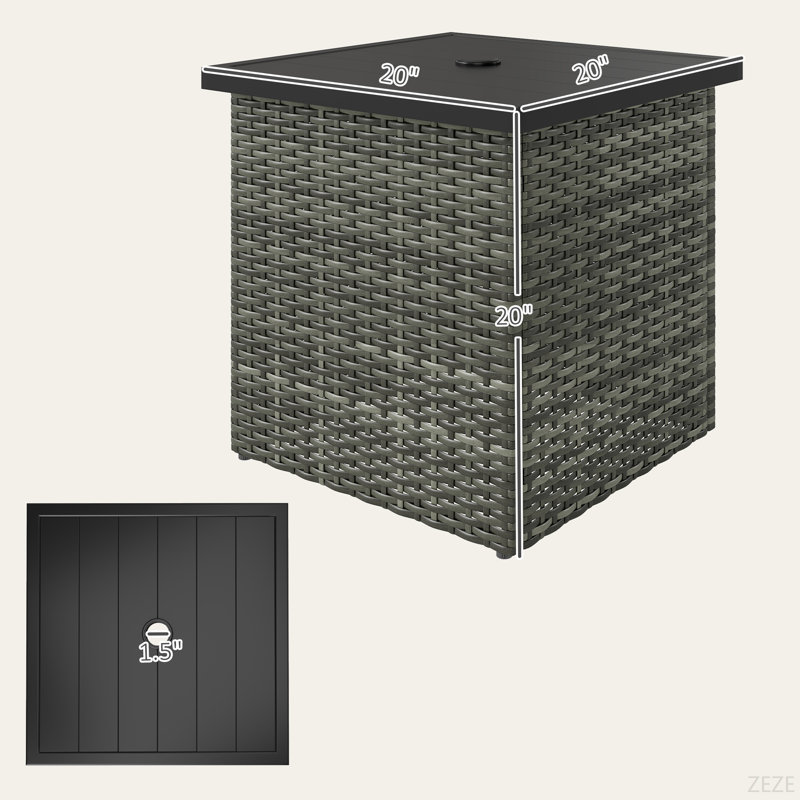 Outdoor Wicker Square End Table With Umbrella Hole | Gift Idea, Gray