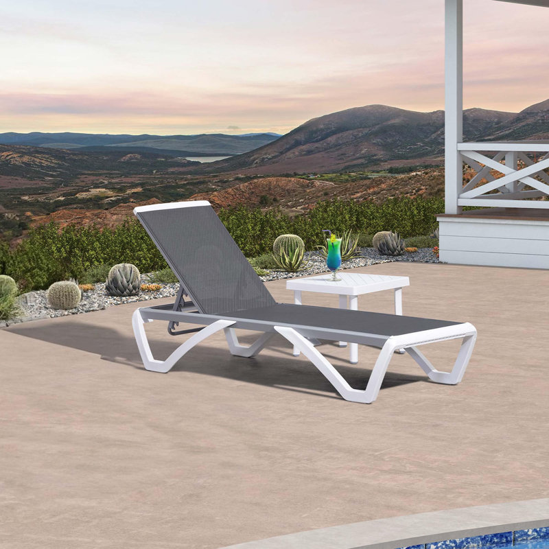 Sendi Patio Chaise Lounge Chair Set With Side Table for Pool Sunbathing Beach Deck Outdoor Lounger, Gray, No