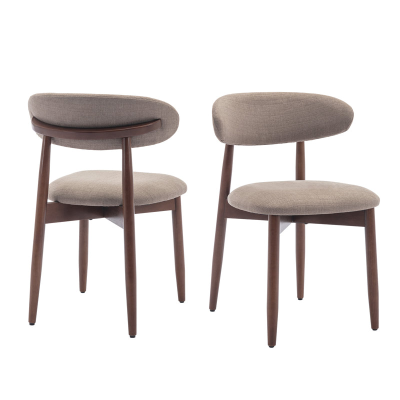  Solid Wood Upholstered Dining Chair - Ergonomic Curved Back, Comfort Fabric, Camel