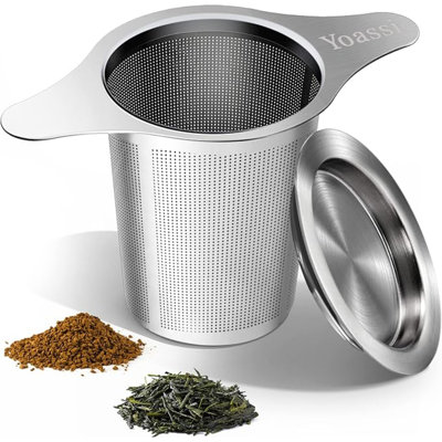 Infuseur à thé extra fin en acier inoxydable 18/8 avec grande capacité et poignées doubles de taille parfaite pour accrocher des théières, des tasses, des tasses à thé et du café