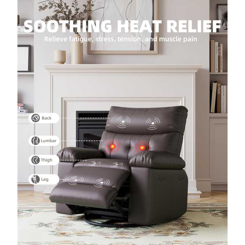 Grand fauteuil inclinable élargi avec massage chauffant, fauteuil inclinable de massage en cuir PU rétro avec porte-gobelet et poches latérales