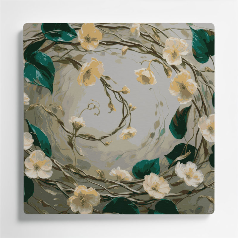 Art mural en métal botanique beige chèvrefeuille, H 16 po x l 16 po